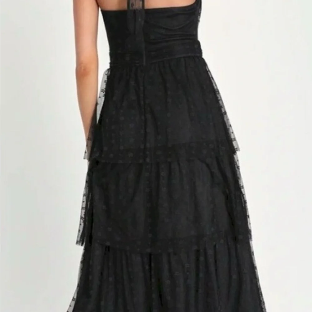 Lulus Positively Precious Black Mesh Halter Midi Dress Size M NWOT - Picture 3 of 11